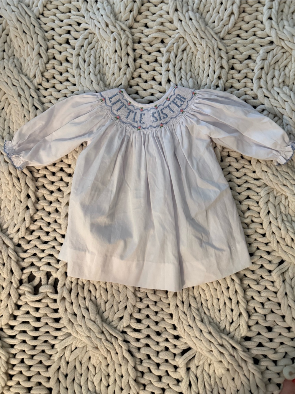 Cecil and Lou Little Sister Smocked Bishop Blouse White 9M